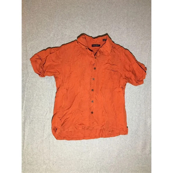 Mens Club Room Button Up Size Medium Linen Blend Orange Rust Color Casual - Picture 1 of 3